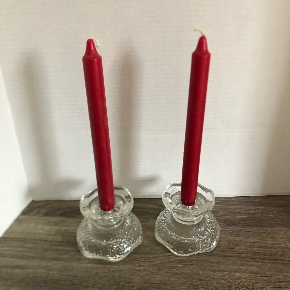 Vtg Anchor Hocking Textured Glass Candle Holders